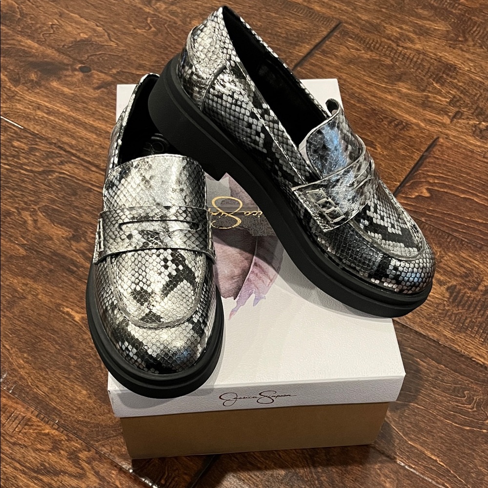 jessica simpson xuris penny loafer snake skin